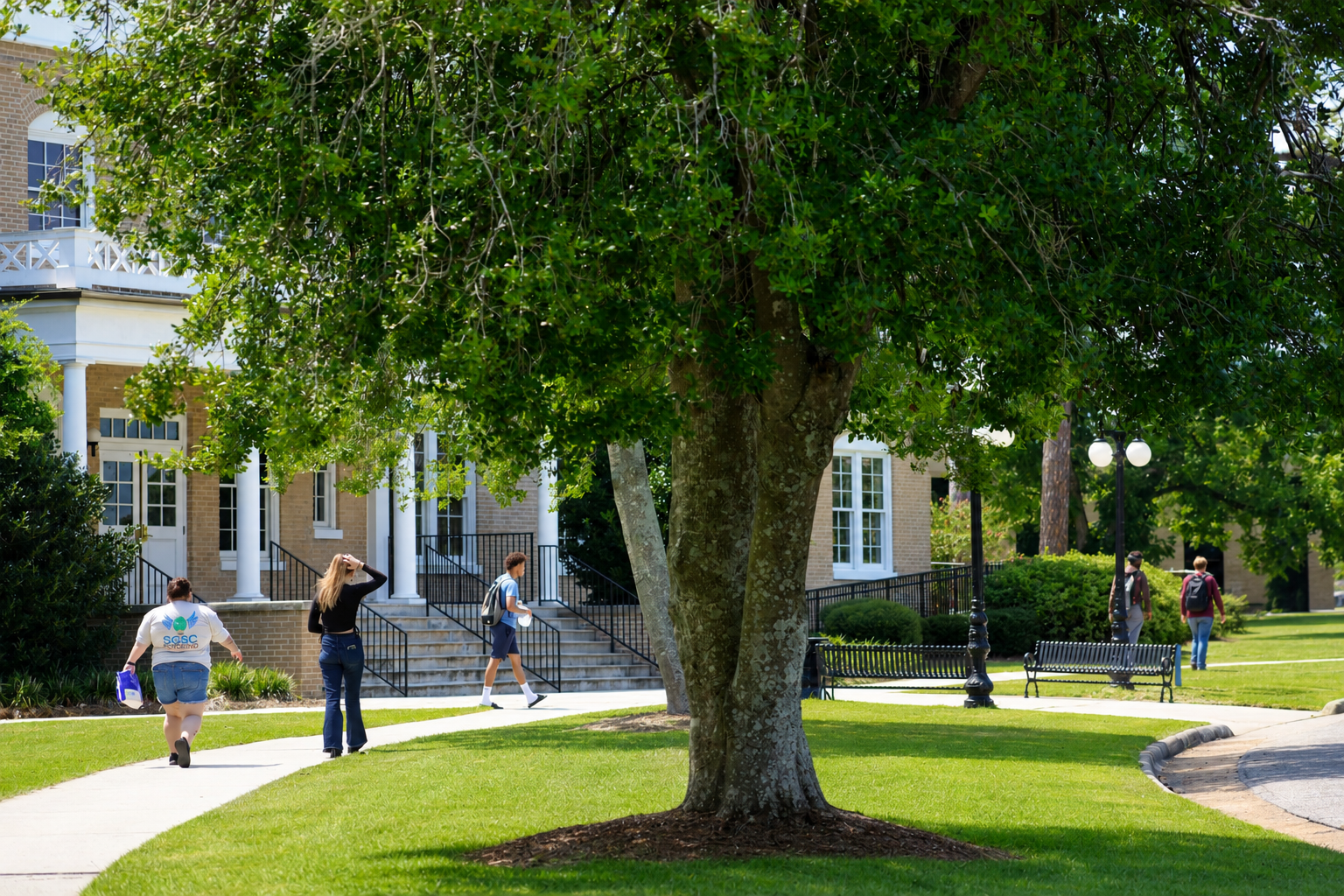 students walking on campus